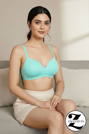 Buy Zivame Padded Non Wired 3/4Th Coverage T-Shirt Bra - Aruba Blue